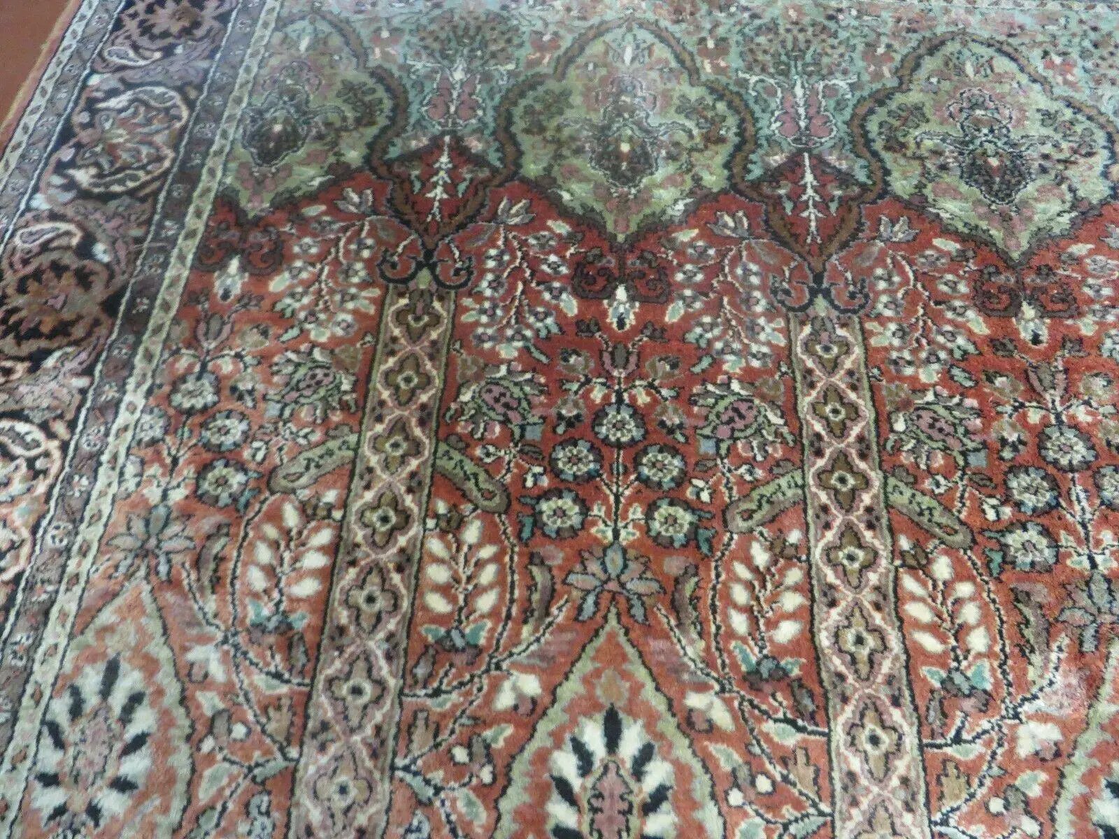 6' X 6' Vintage Handmade Fine Indian Silk Rug Kashmir Square Nice by Jewel Rugs