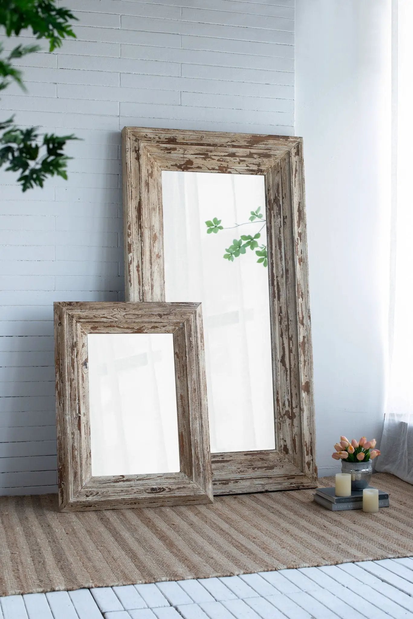 Full Length Rectangle Floor Mirror With Distressed Wood Frame - Brown by Unique Piece Furniture