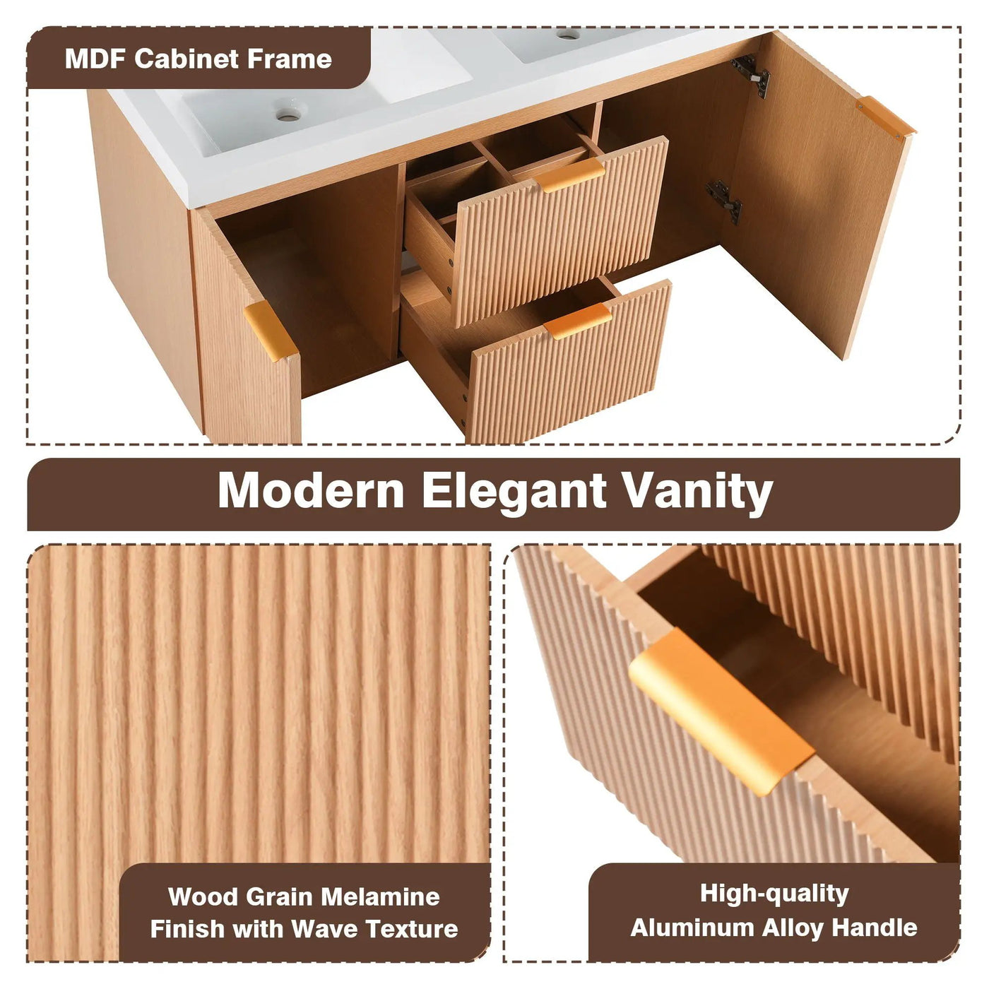 Modern Wall Mounted Bathroom Vanity, Soft Close Doors by HouseOfZazla