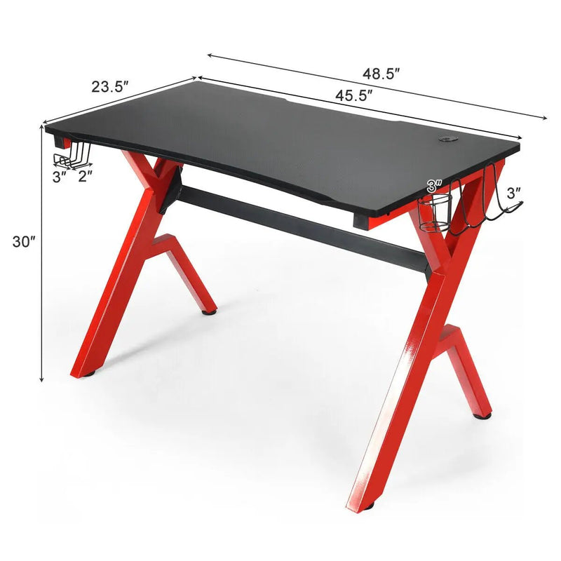 Ergonomic Gaming Desk with Carbon Fiber Surface and R-Shape Steel Frame by DirectDeals