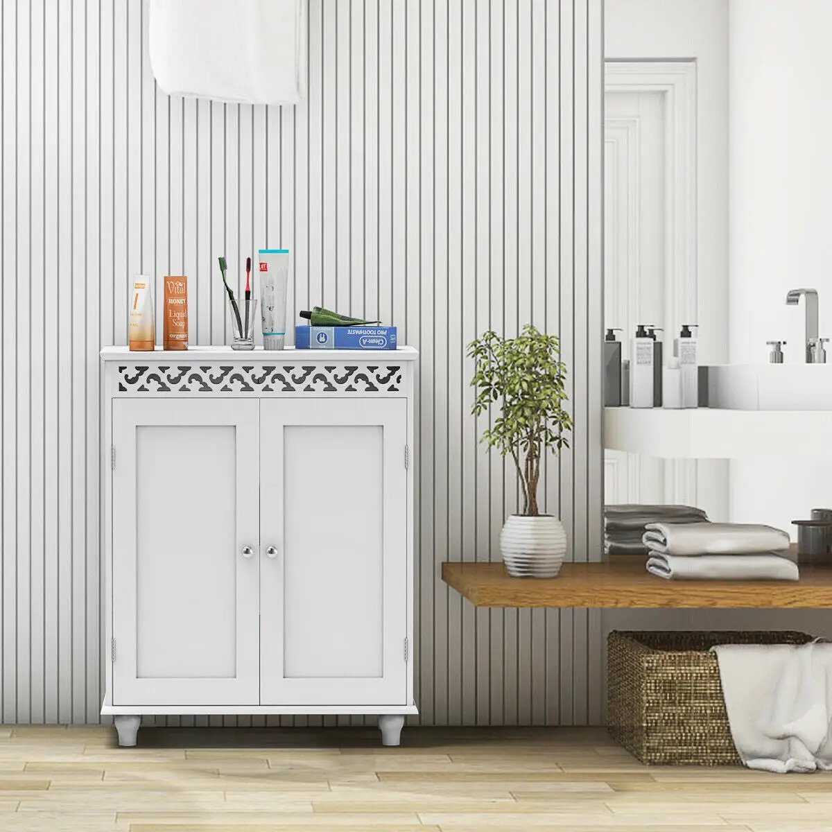 White Wooden 2-Door Storage Cabinet Cupboard by DirectDeals