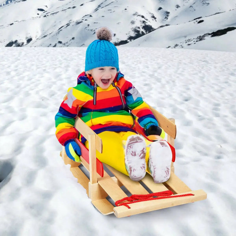 Outdoor Play Baby Kids Wooden Sled with Solid Wood Seat by DirectDeals
