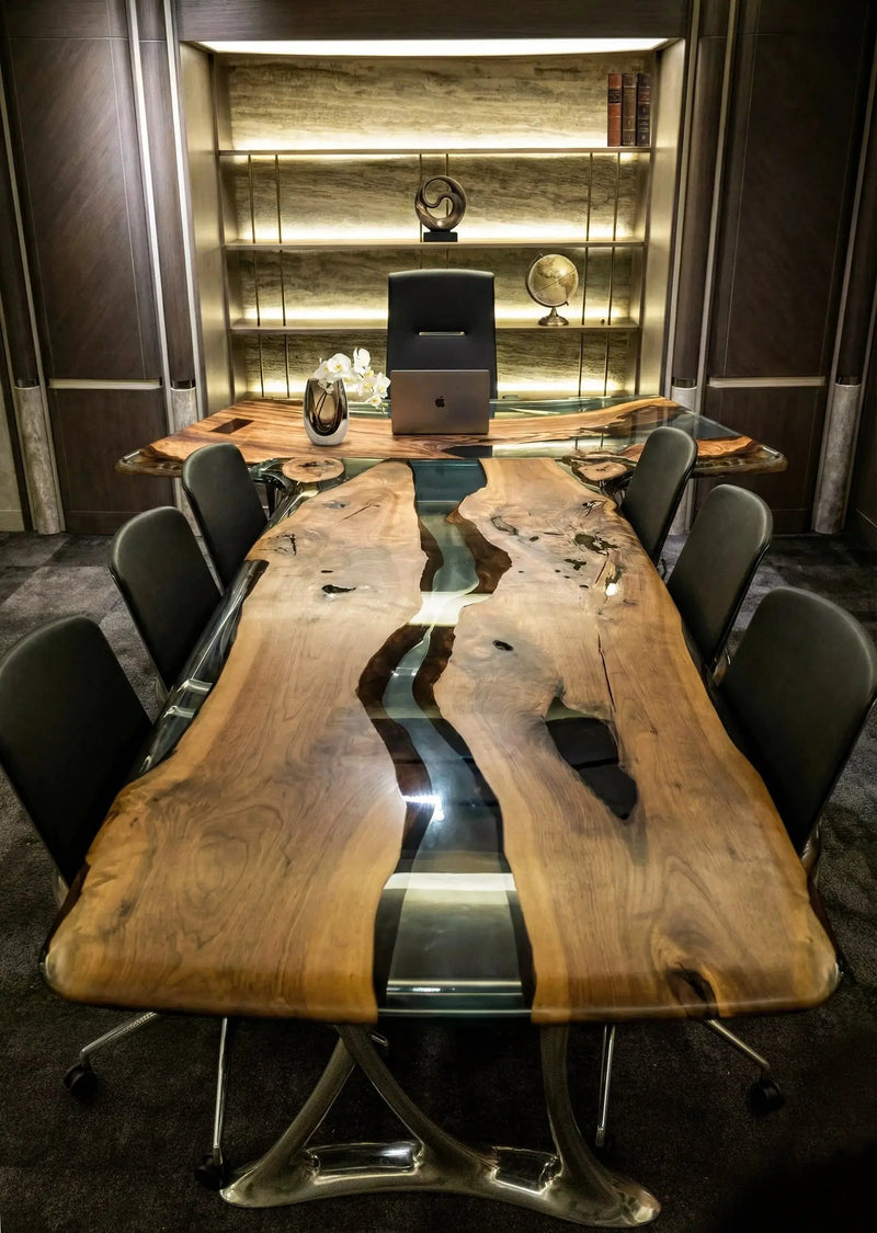 Luxury D-Shaped Walnut & Epoxy Executive Desk by Gizz