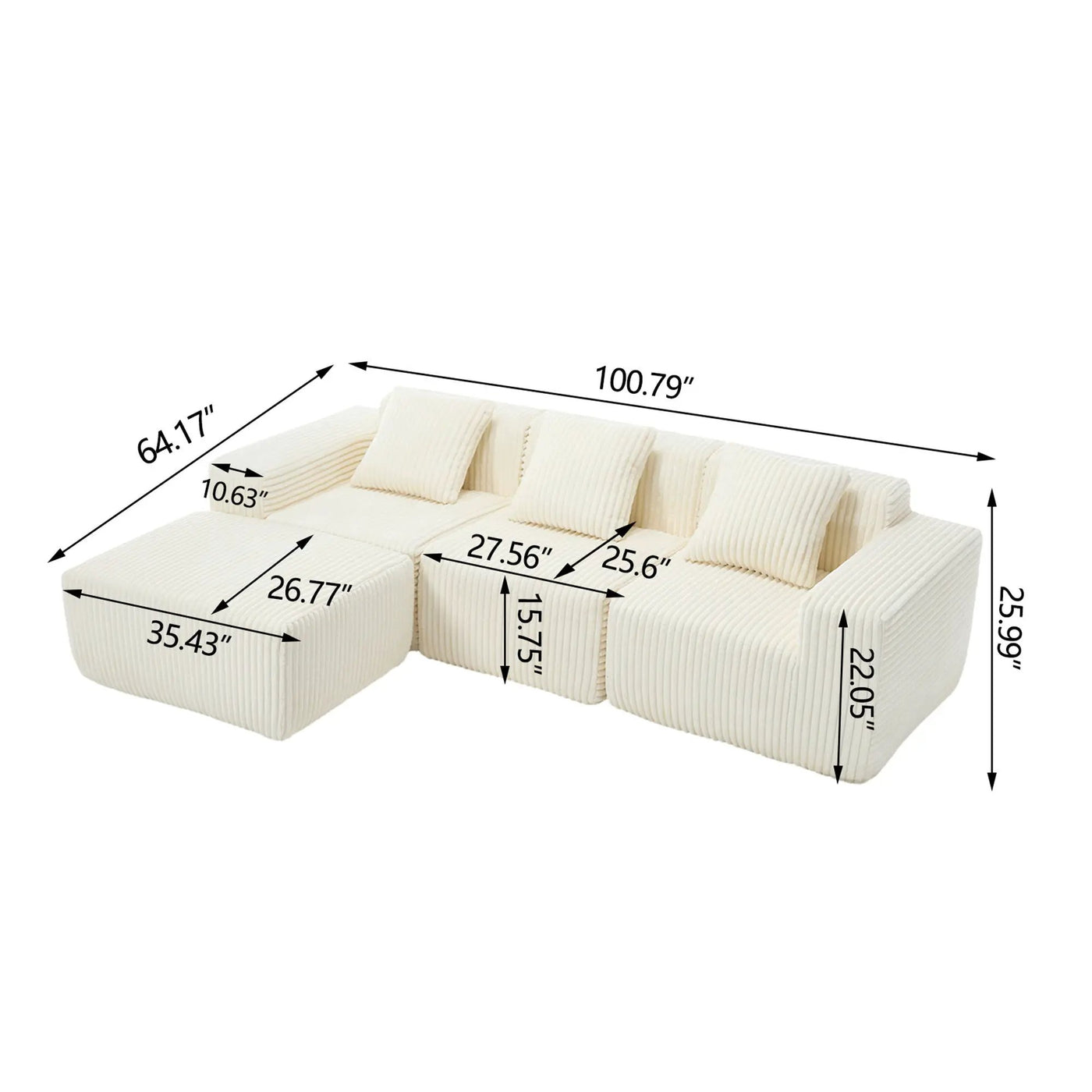 L - Shape Modern Minimalist Modular Sectional Sofa, Upholstered Cloud Couch With Deep Seats by Unique Piece Furniture