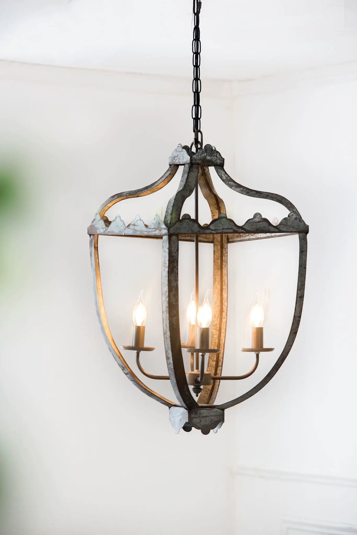 4 Light Metal Chandelier, Hanging Light Fixture With Adjustable Chain For Kitchen, Bulb Not Included - Gray by Unique Piece Furniture