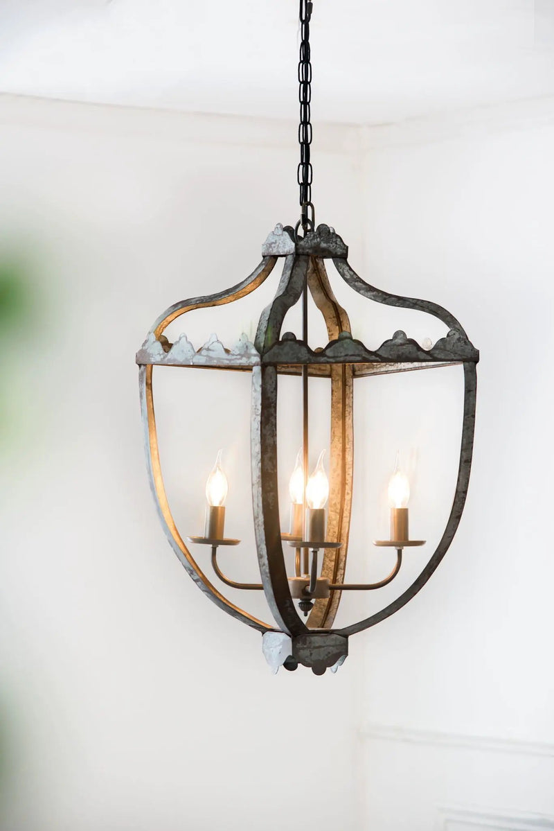 4 Light Metal Chandelier, Hanging Light Fixture With Adjustable Chain For Kitchen, Bulb Not Included - Gray by Unique Piece Furniture