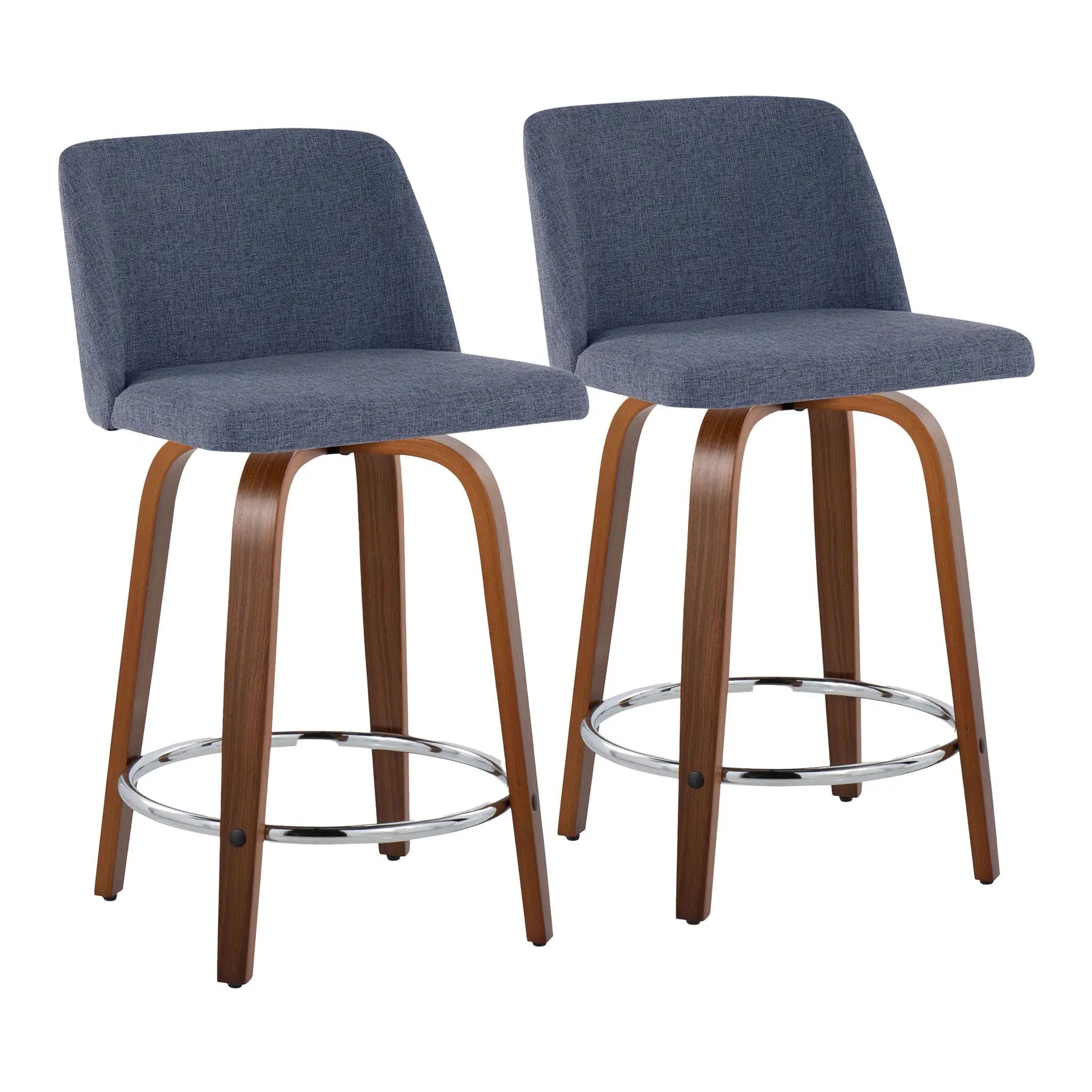 Toriano - Mid Century Modern Fixed Height Counter Stool With Swivel With Round Footrest (Set of 2) by HouseOfZazla