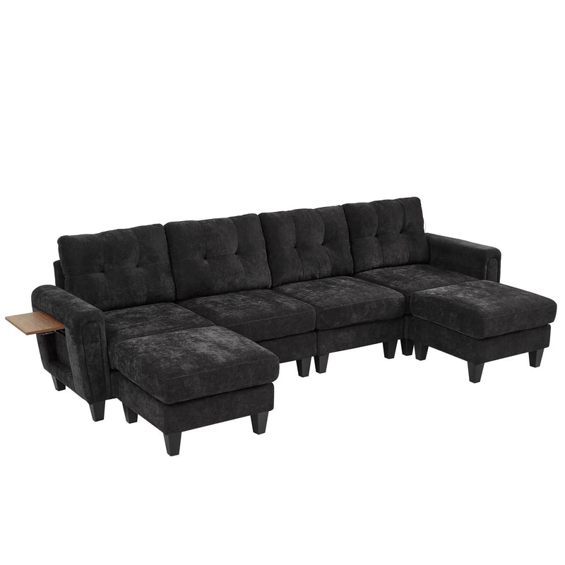 Modular Sectional Sofa With Movable Ottomans, USB Ports & Side Tables by Unique Piece Furniture