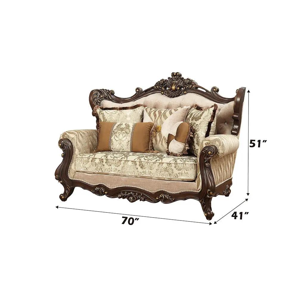 Shalisa - Loveseat With 5 Pillows (Same Lv01586) - Fabric & Walnut by Unique Piece Furniture