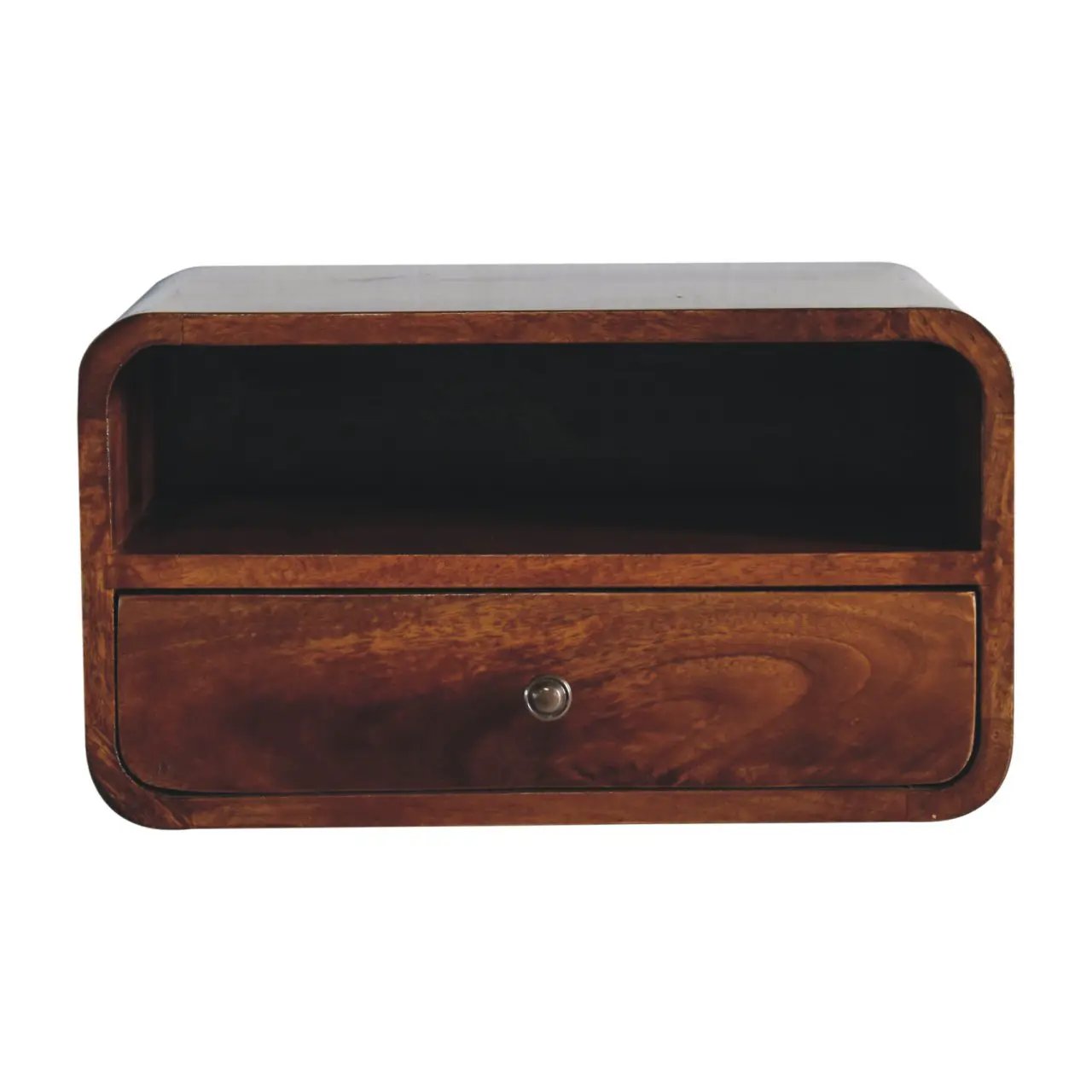 Large Floating Bedside, Curve Open Upper Slot, 1 Drawer, Chestnut by HouseOfZazla