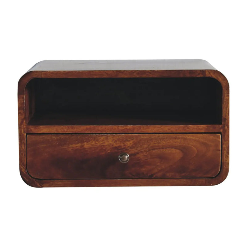 Large Floating Bedside, Curve Open Upper Slot, 1 Drawer, Chestnut by HouseOfZazla