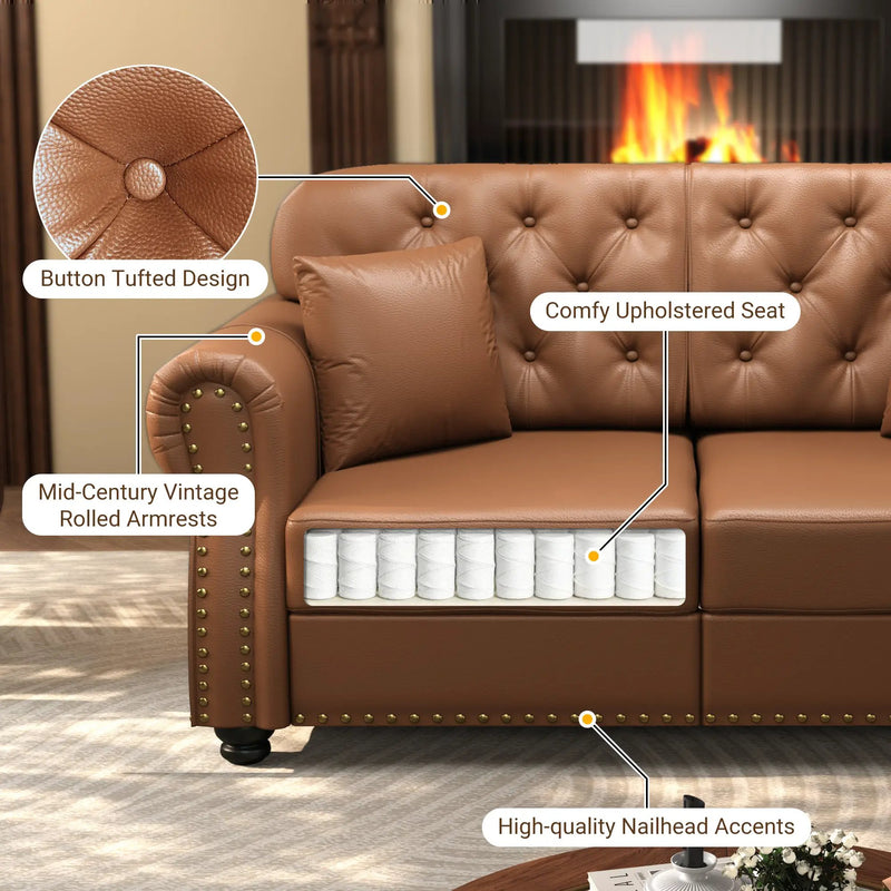63" Upholstered Faux Leather Sofa with Nailhead Trim by HouseOfZazla