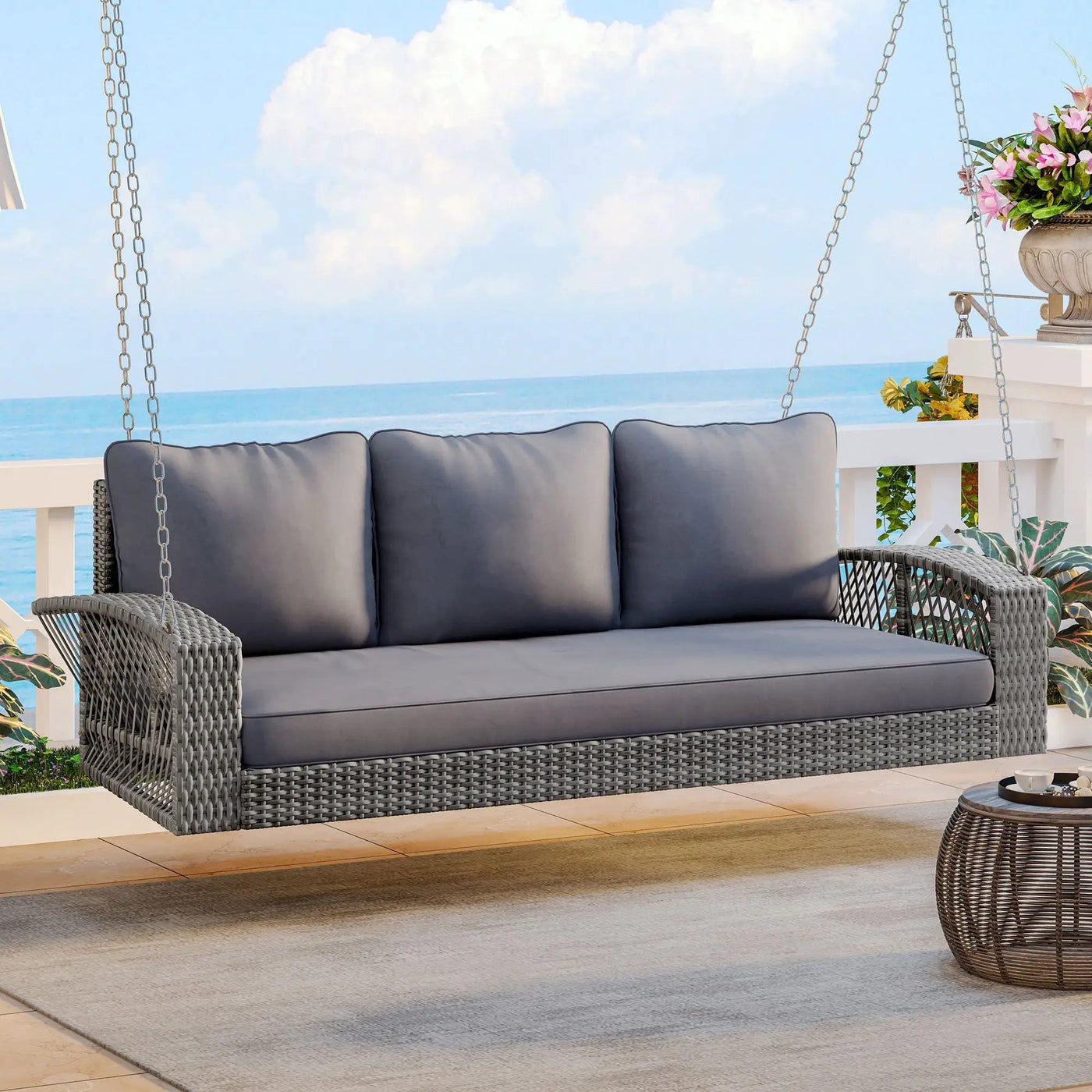 3 Person Large Patio Swing Bench With Cushions For Backyard by HouseOfZazla