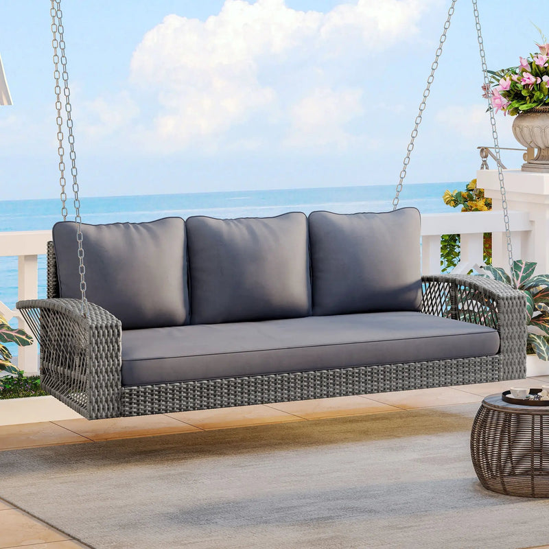 3 Person Large Patio Swing Bench With Cushions For Backyard by Unique Piece Furniture