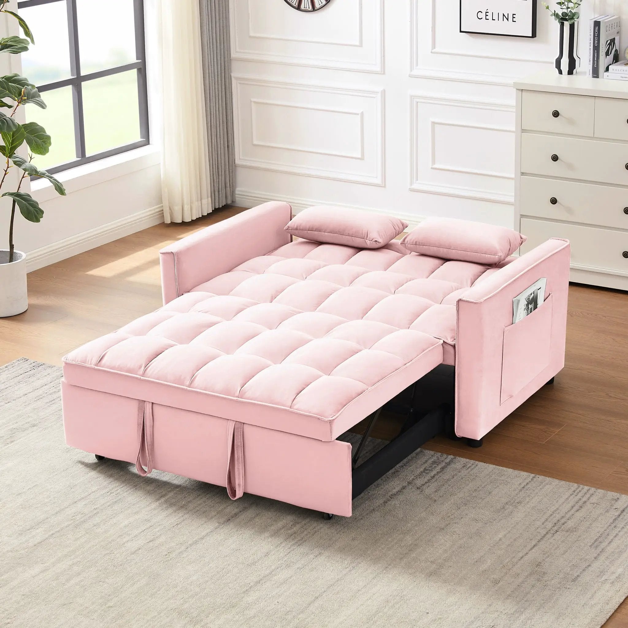 Modern Convertible Loveseat Futon Sofa With Pullout Bed, Reclining Backrest by HouseOfZazla