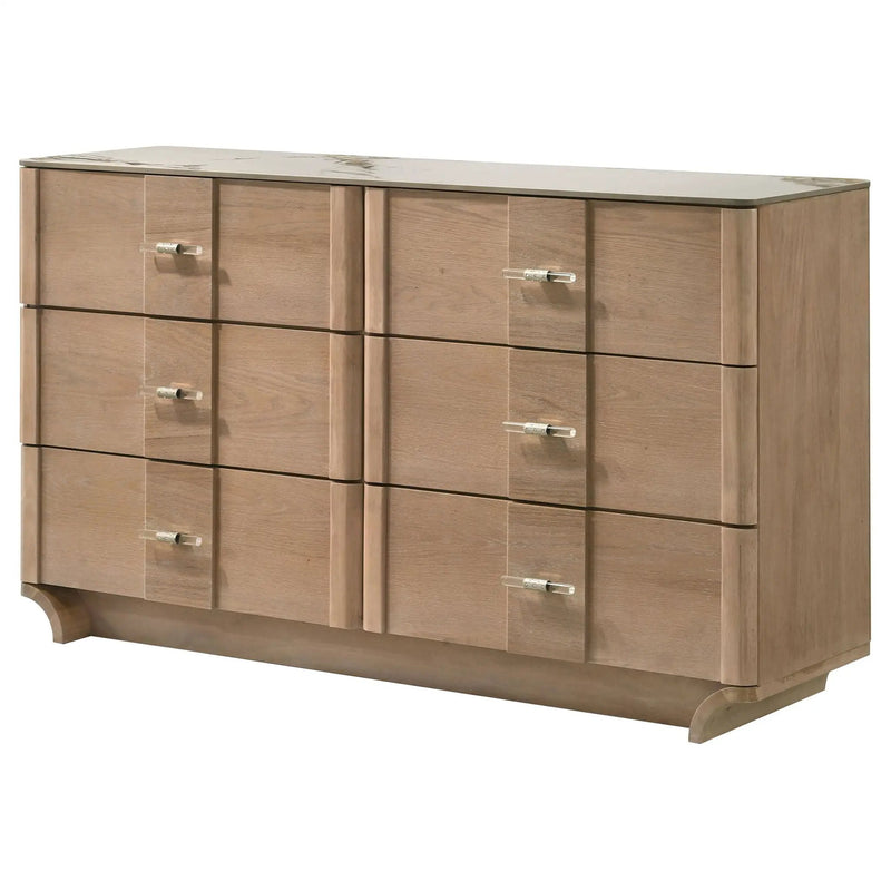 Leanne 6-drawer Sinter Stone Top Dresser Cabinet Light Oak by Unique Piece Furniture