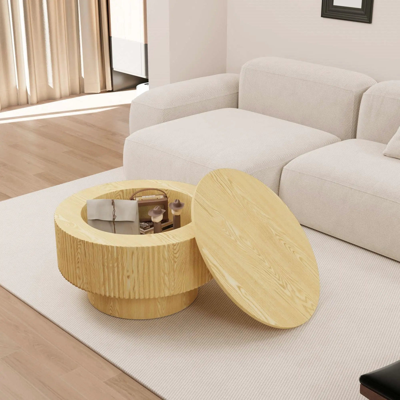 Modern Circular Coffee Table With Stripe Design And Storage Space by HouseOfZazla