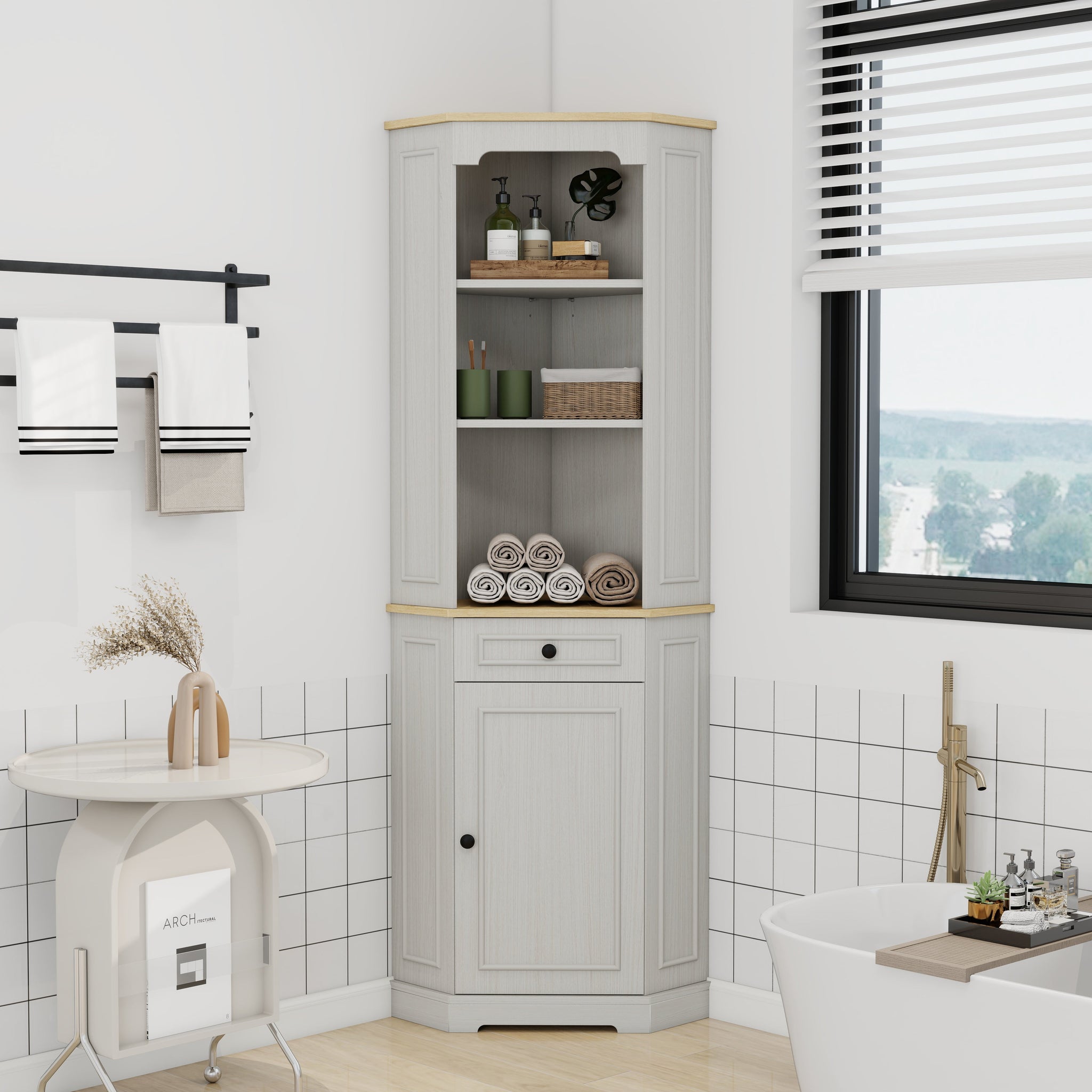 68" Tall Corner Cabinet with Door, Drawer, and Adjustable Shelf by HouseOfZazla