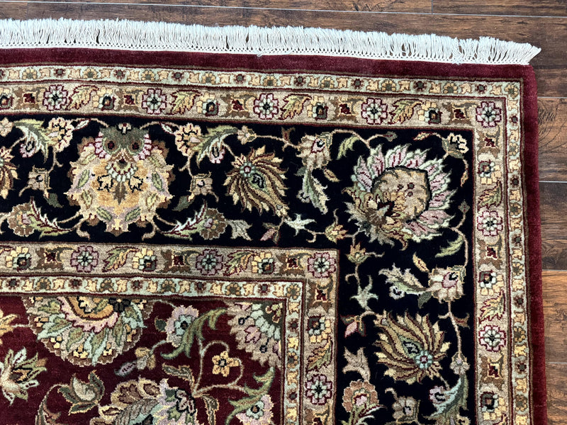 Indian Agra Rug 10x14, Traditional Oriental Carpet, Room Sized Wool Area Rug, Floral, Maroon by Jewel Rugs