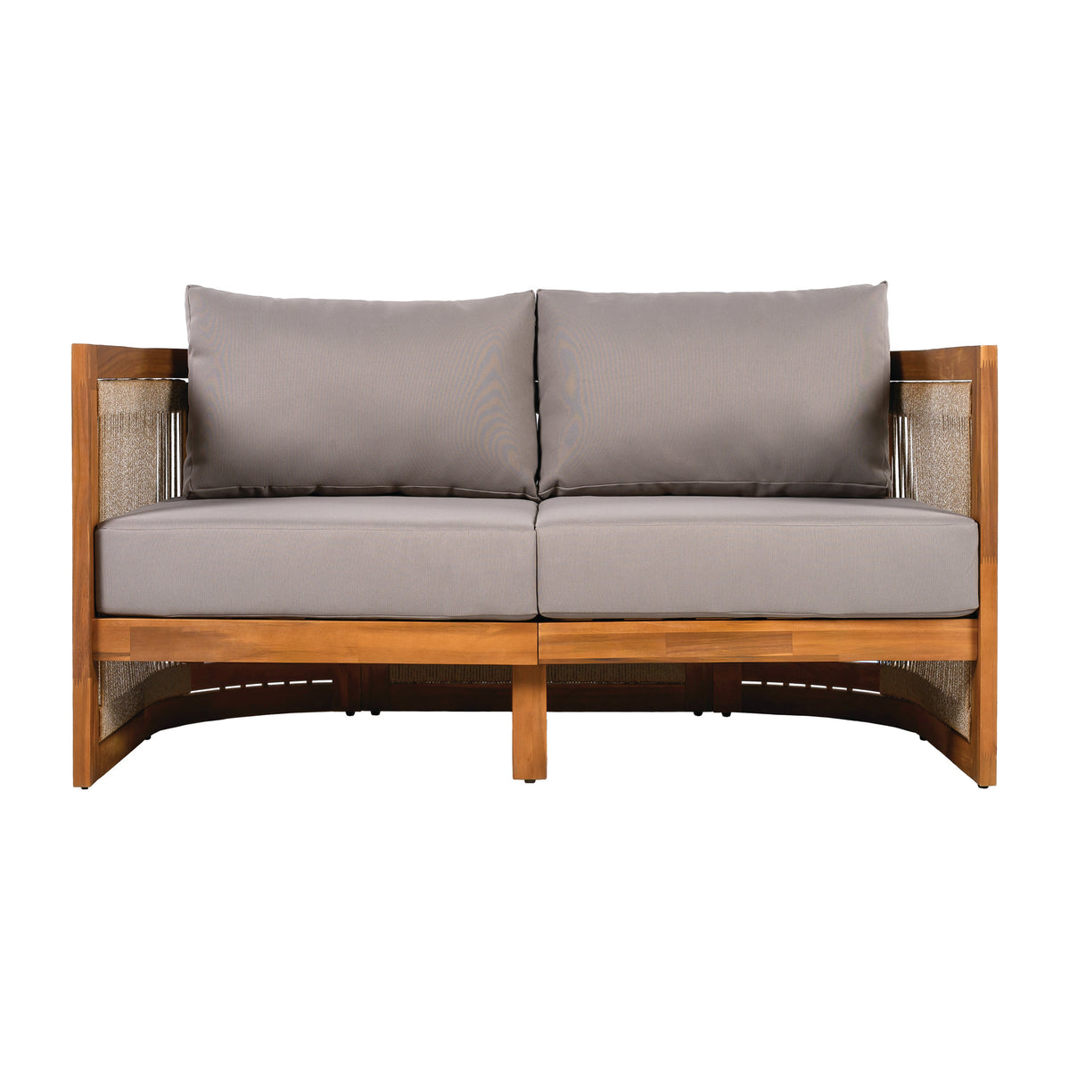 4-Piece Patio Seating Group w/ 2 Chairs, Loveseat & Table Premium Acacia Wood Outdoor Furniture Set,  Curved Tub Design with Woven Rope Accents, Water-Resistant Cushions, All-Weather Slat Construction, photo 8 of 10