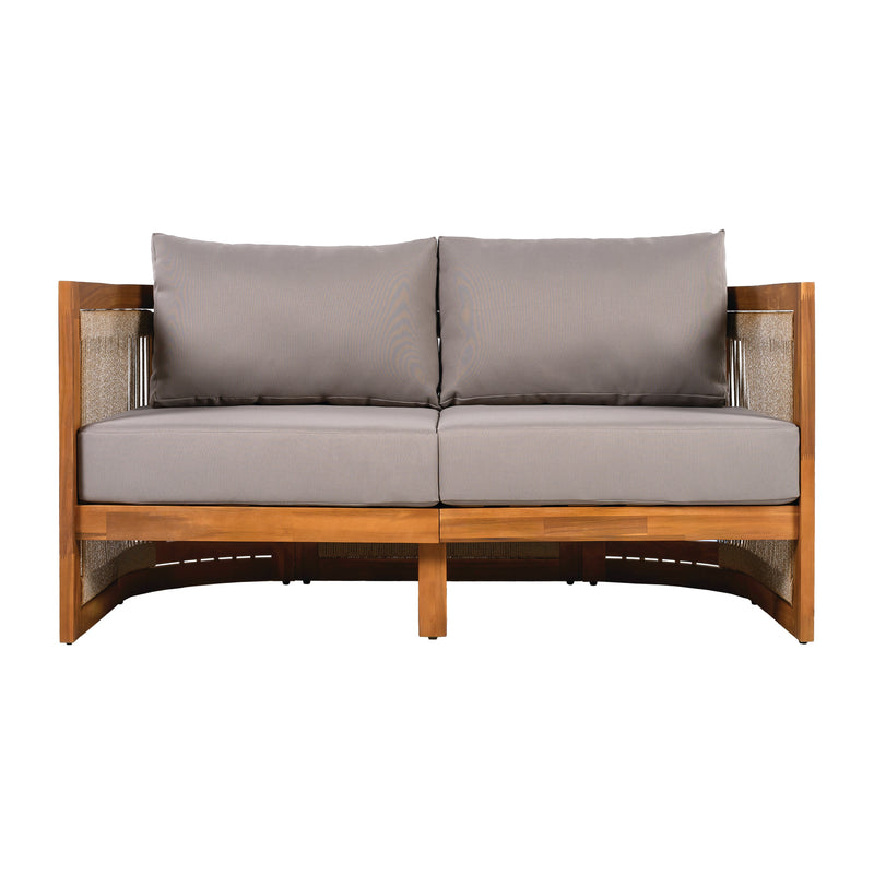 4-Piece Patio Seating Group w/ 2 Chairs, Loveseat & Table Premium Acacia Wood Outdoor Furniture Set,  Curved Tub Design with Woven Rope Accents, Water-Resistant Cushions, All-Weather Slat Construction, photo 8 of 10