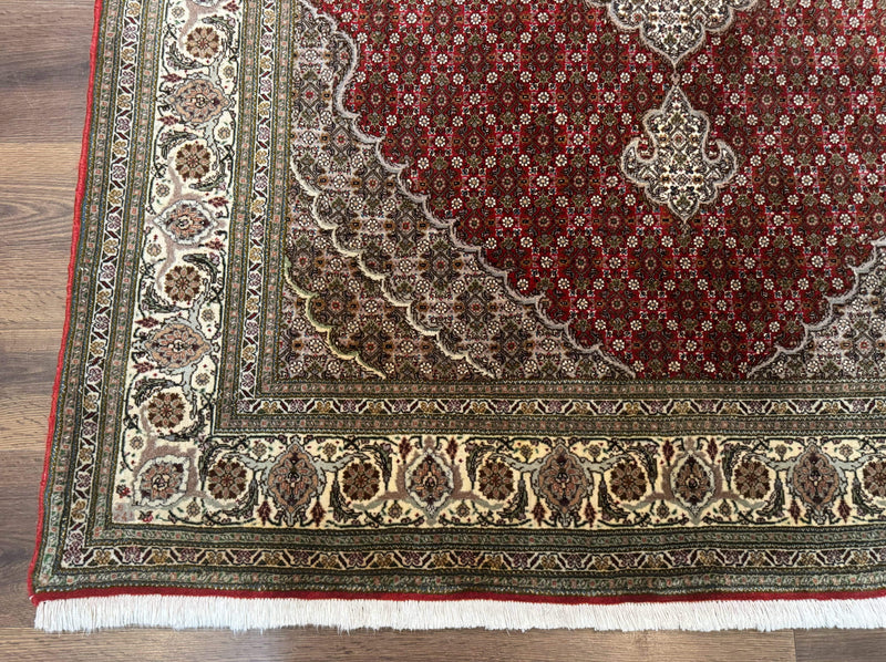 Persian Rug 5x7, Very Fine 330 KPSI, Red and Ivory, Herati Mahi Pattern, Wool & Silk by Jewel Rugs