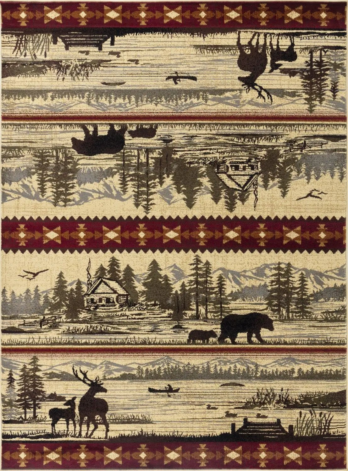 Nature's Nest - 5'3" X 7'3" Lodge Area Rug - Multi / Cream by Unique Piece Furniture