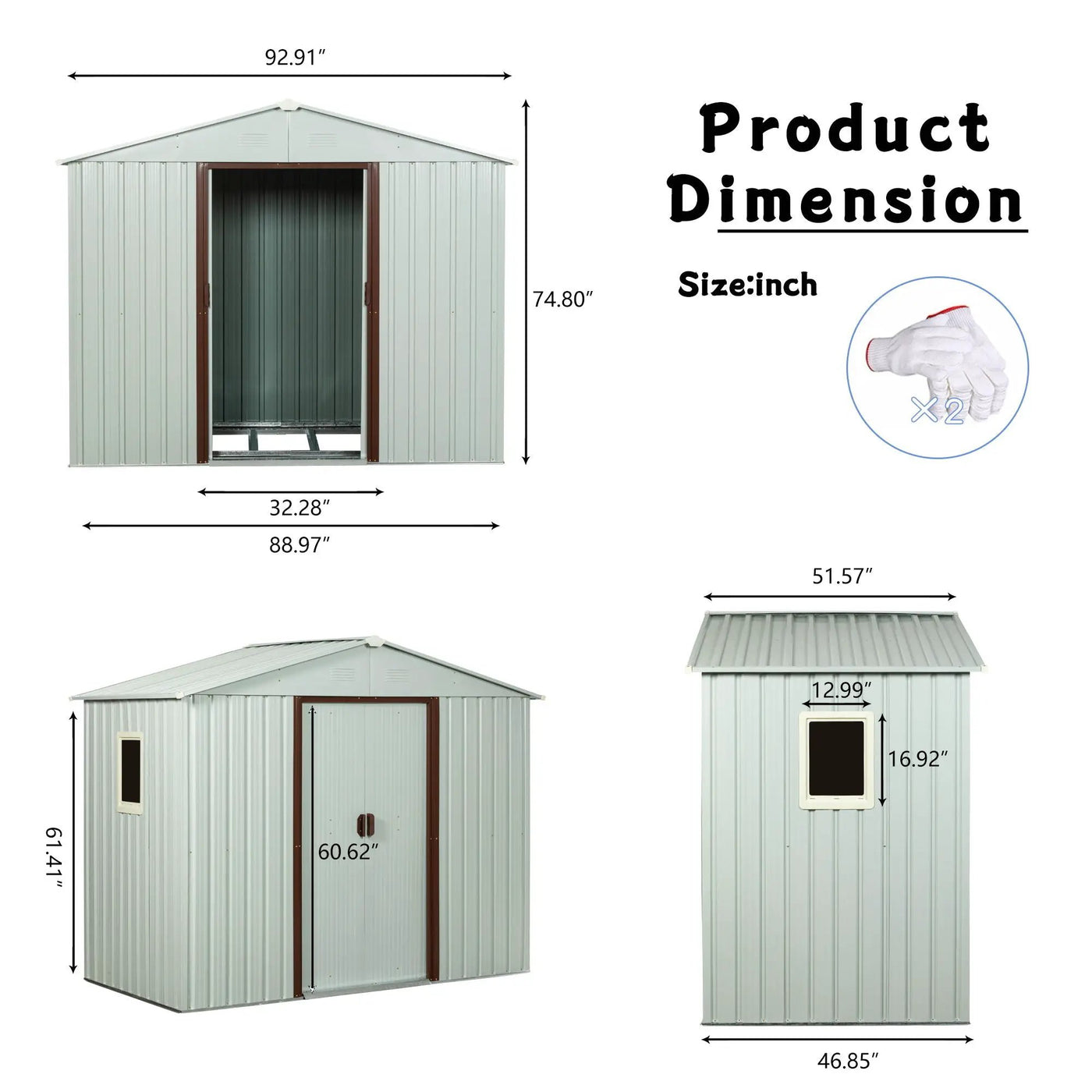 88.98" Outdoor Metal Storage Shed With Window by HouseOfZazla