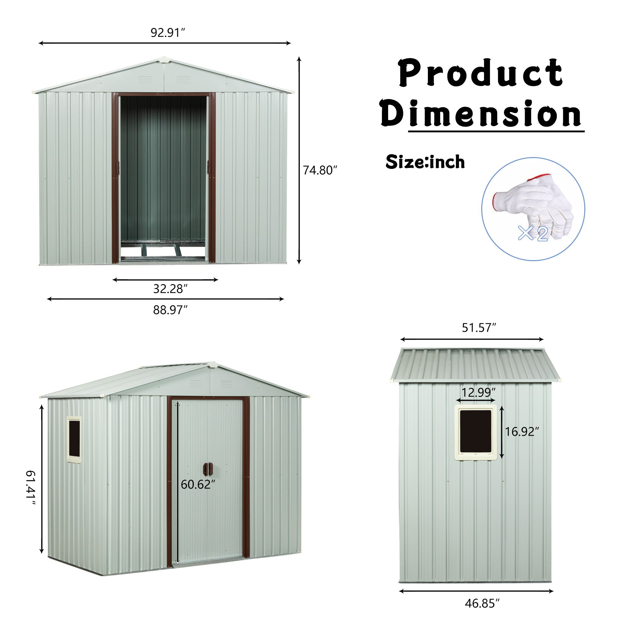 88.98" Outdoor Metal Storage Shed With Window by HouseOfZazla