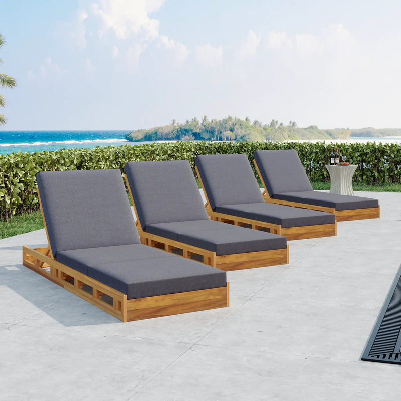 Lounge Chaise Set, Acacia Solid Wood with Lounge Cushion by HouseOfZazla