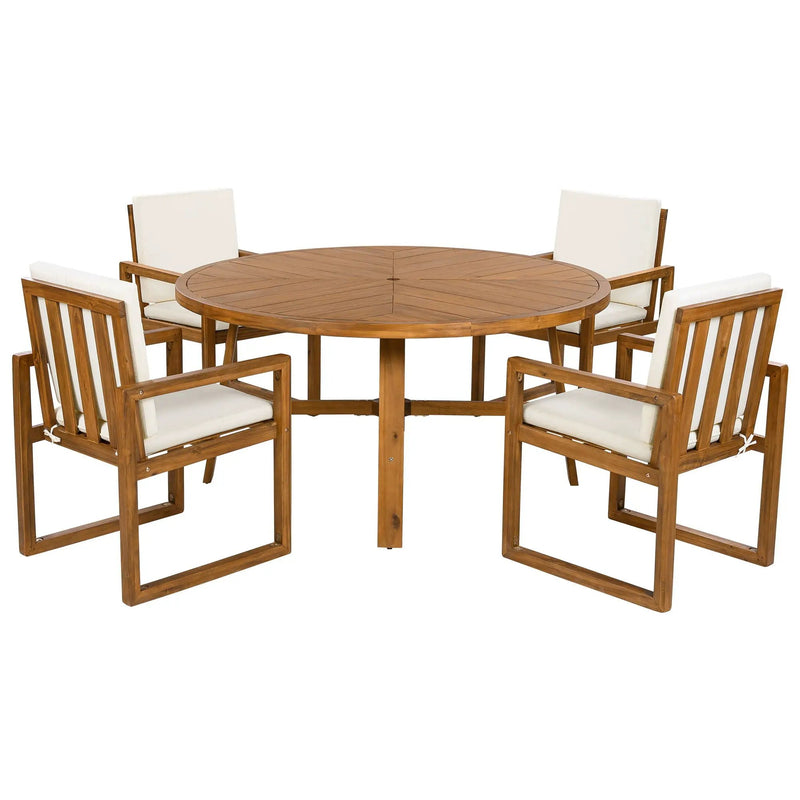 5 Piece Outdoor Patio Dining Set With 4 Armchairs And Table - Beige by HouseOfZazla