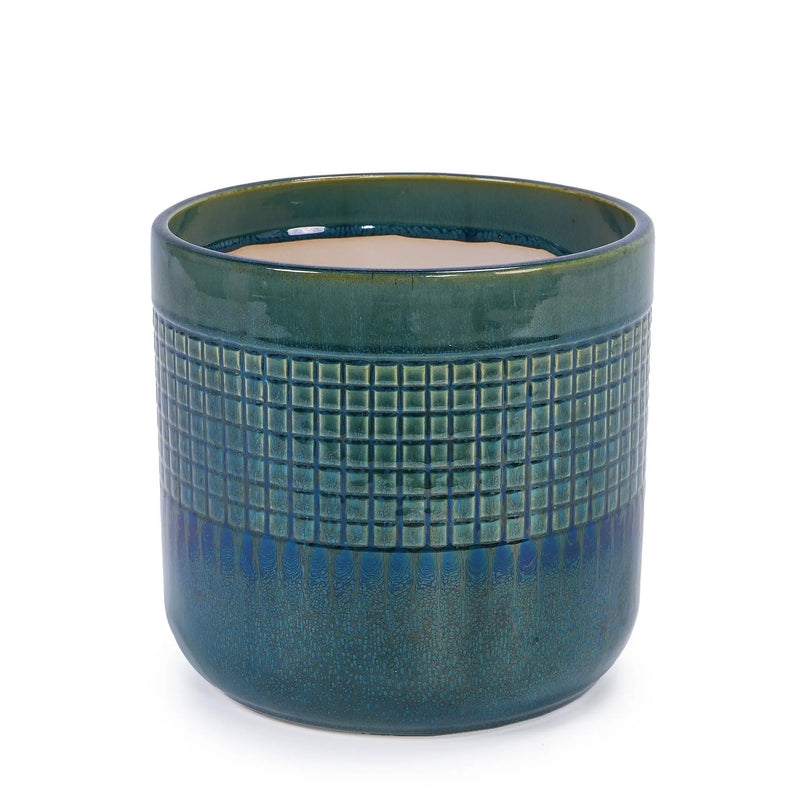 Set of 3 Grid Ceramic Flowerpot, Modern Planter for Patio, Garden, Windowsill - Blue Green by HouseOfZazla