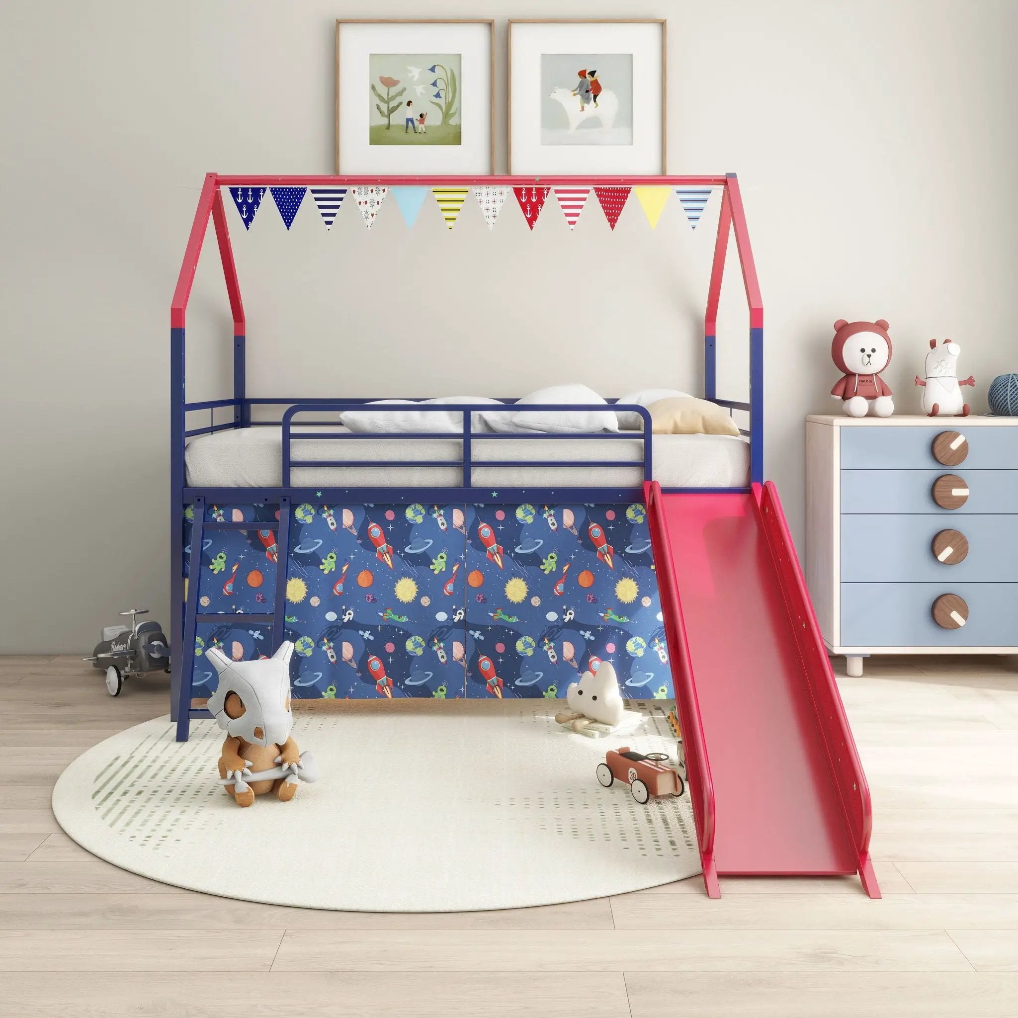Jack - House Loft Bed With Slide And Curtain Set by Unique Piece Furniture