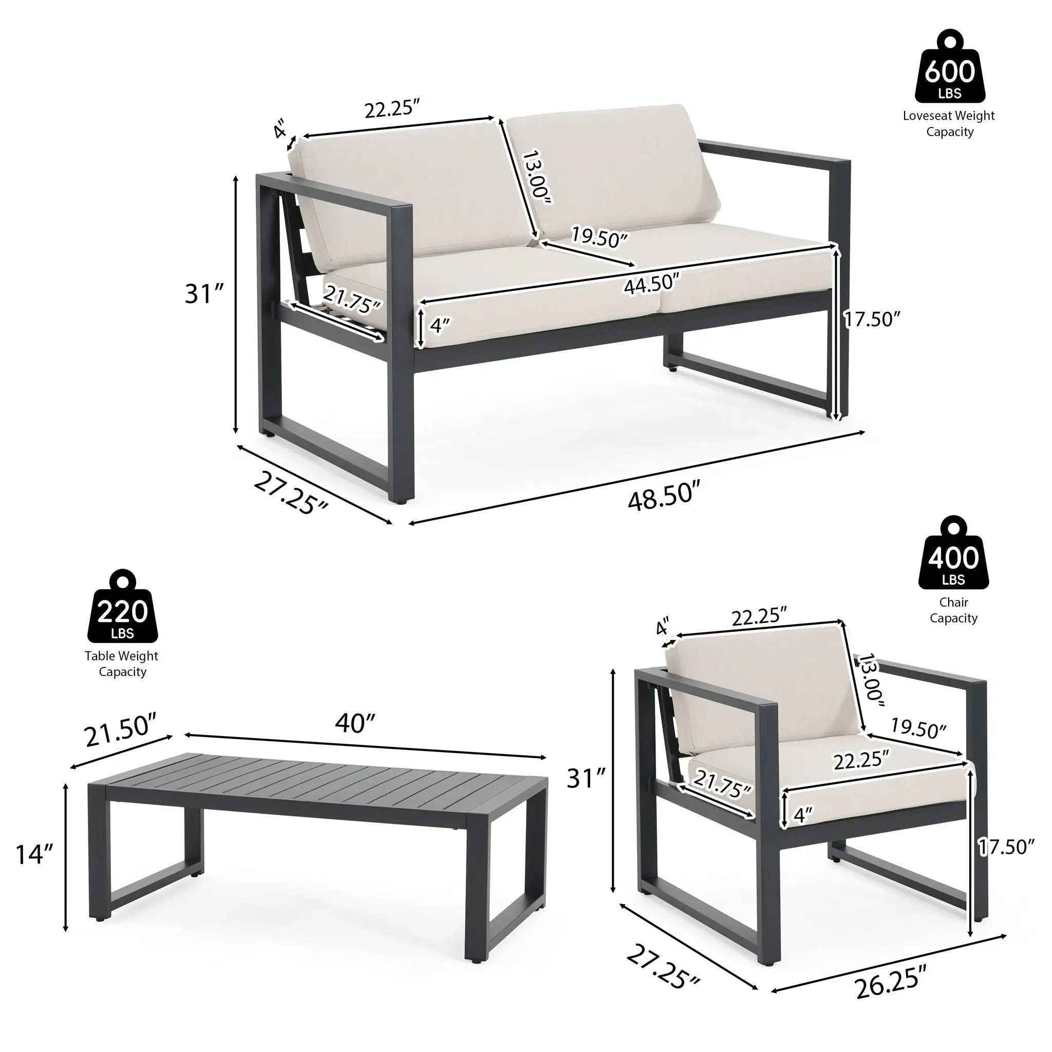 Navan 4-Piece Outdoor Chat Set - Black / Beige by HouseOfZazla