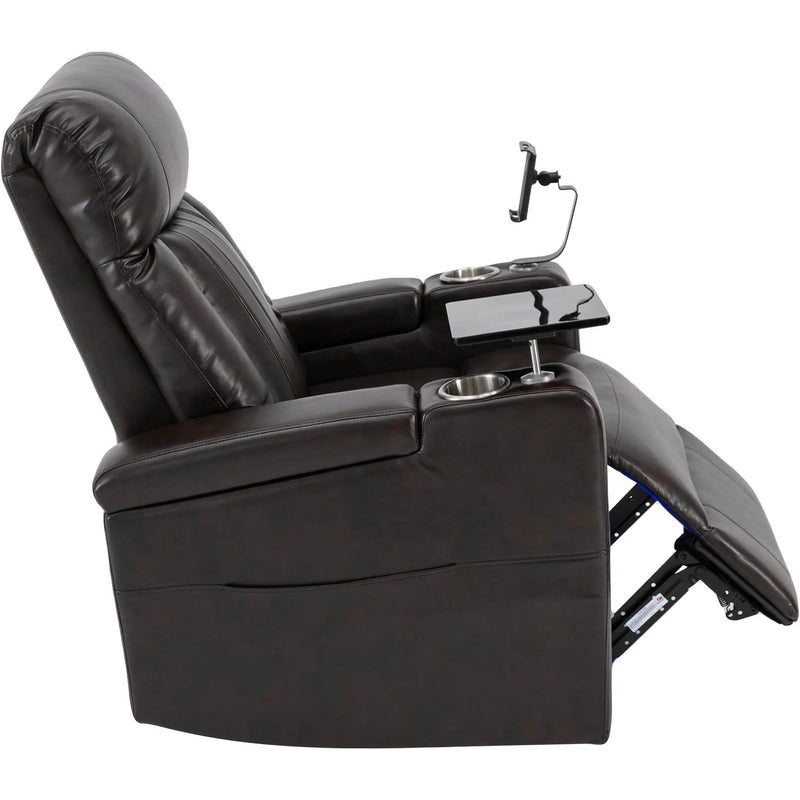 Power Recliner With Storage Arms, Cupholders, Swivel Tray Table And Cell Phone Stand - Brown by HouseOfZazla