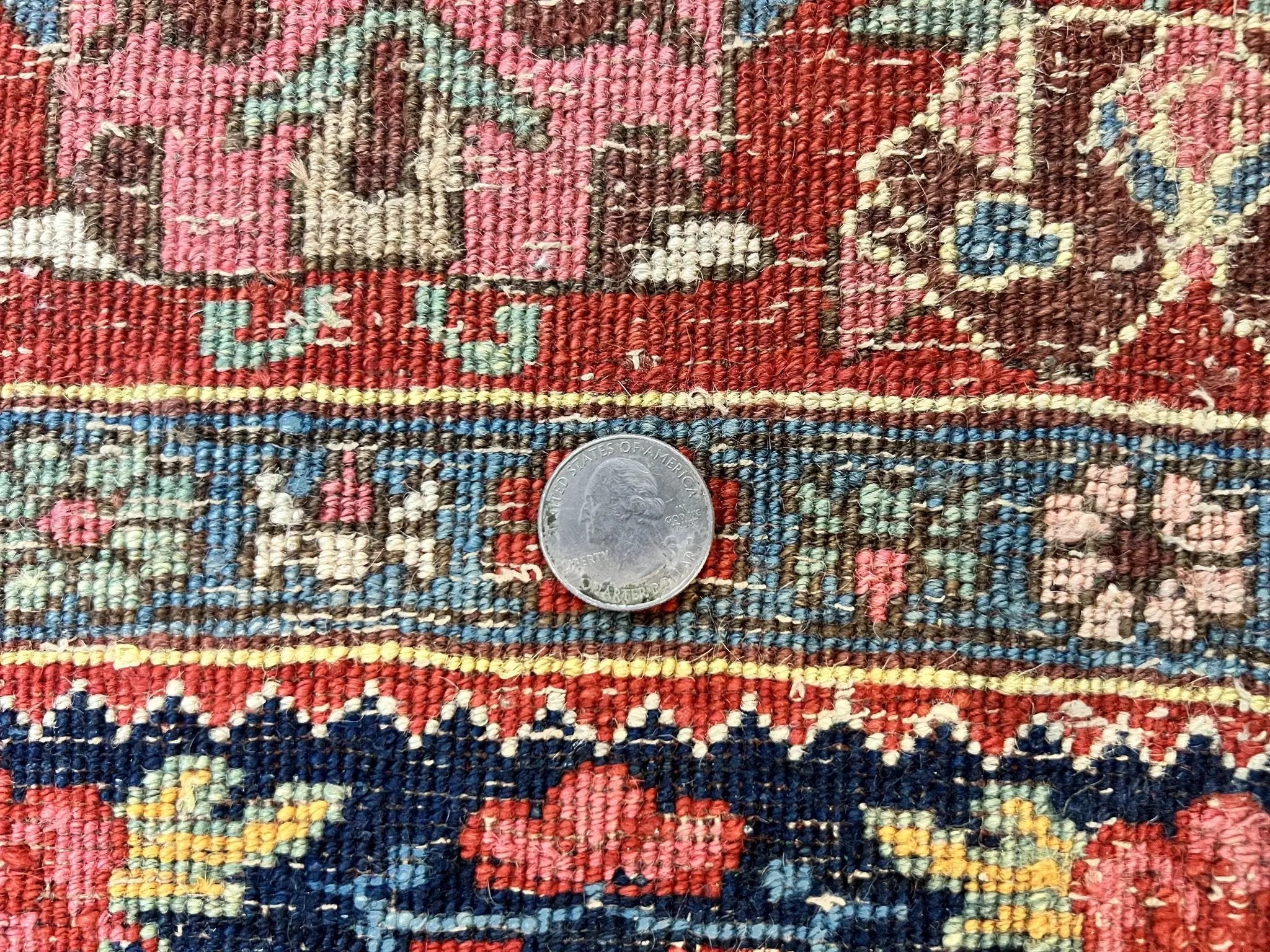 Antique Persian Bidjar Rug 4x5, Red and Blue, Hand Knotted Wool Carpet by Jewel Rugs