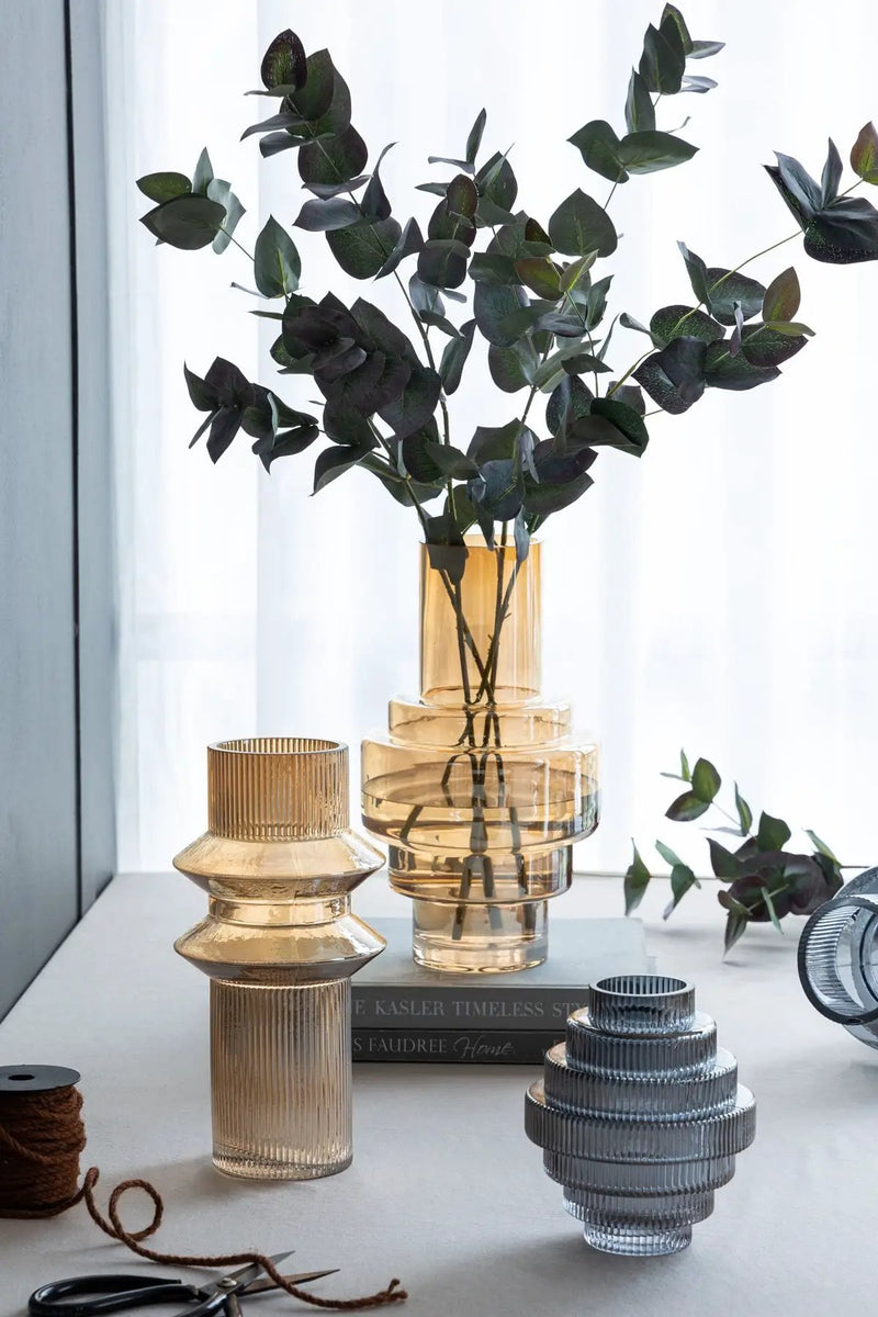 Multi-Tiered Geometric Vase with Smoked Blue Finish, Set of 2 by HouseOfZazla