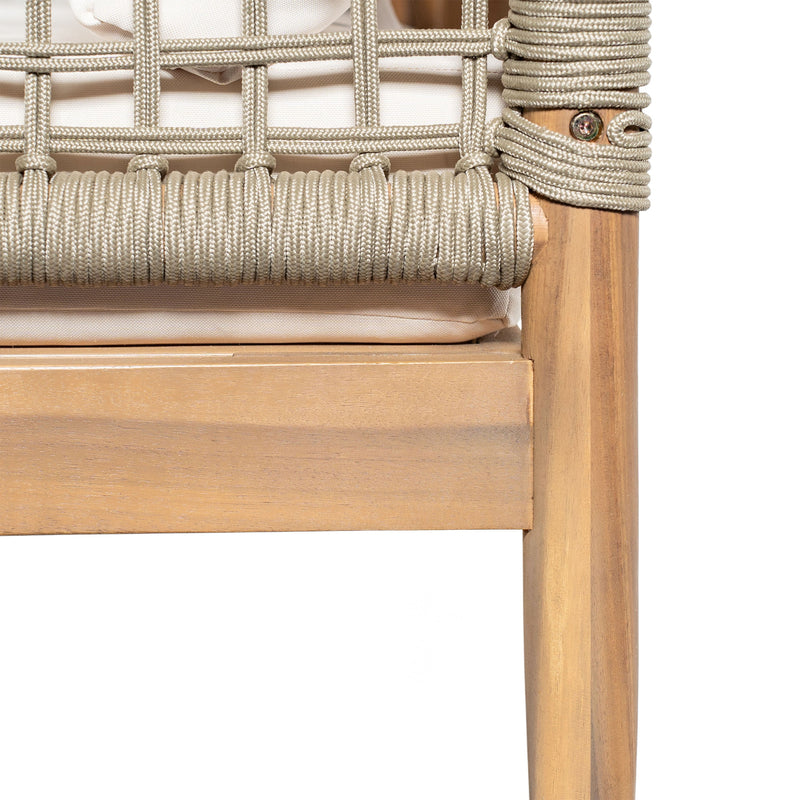 Outdoor Acacia Wood 3-Seater Sofa with Rope Woven Arms - Taupe, photo 10 of 10