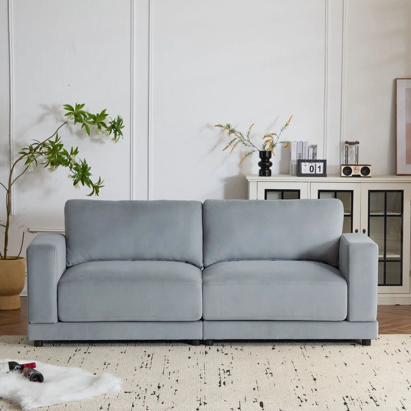 Modern Square Arm Sofa With Soft Fabric Upholstery, Deep Cushions by HouseOfZazla