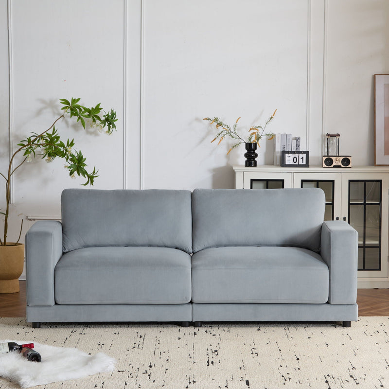 Modern Square Arm Sofa With Soft Fabric Upholstery, Deep Cushions by HouseOfZazla