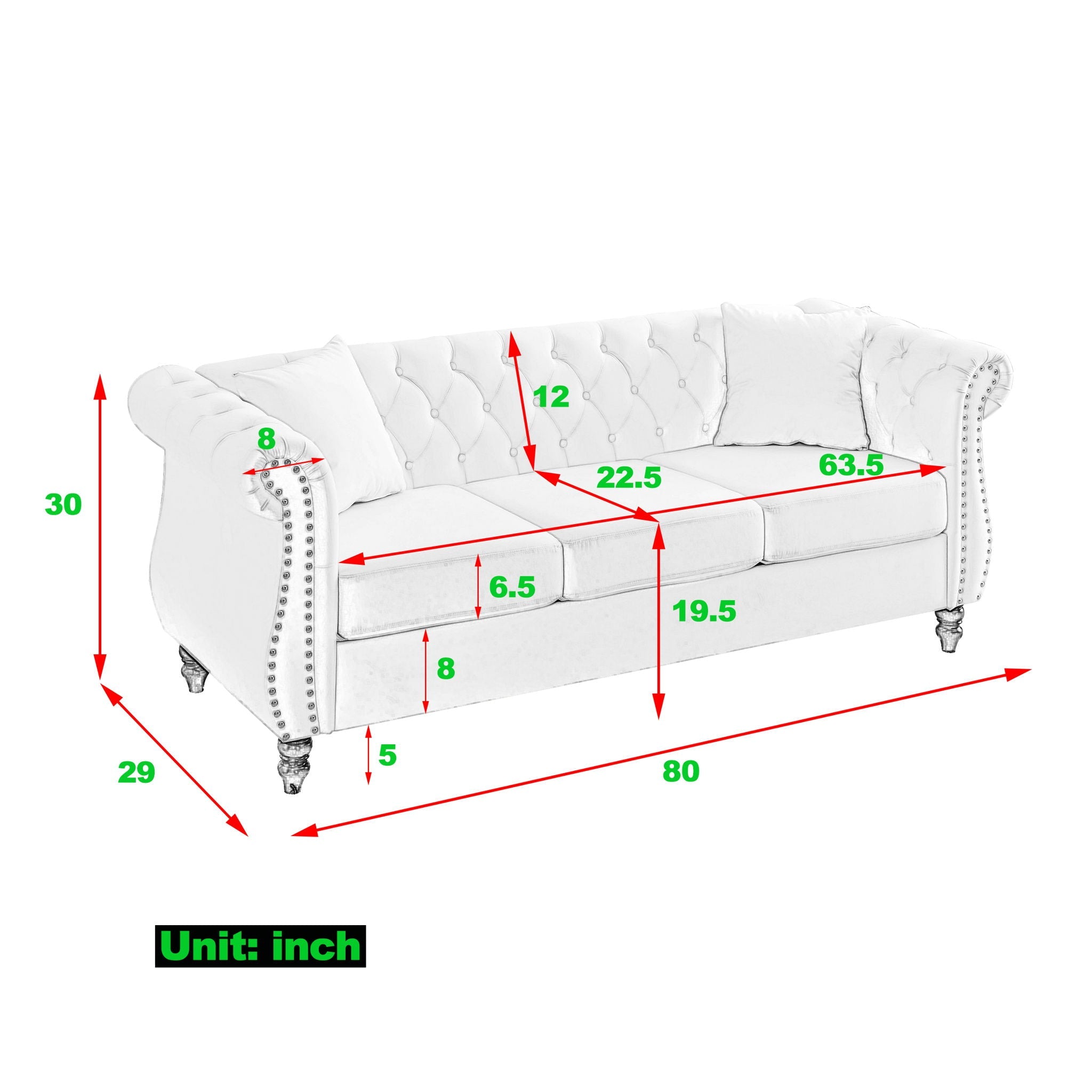 Chesterfield Sofa With Rolled Arms And Nailhead Trim by HouseOfZazla