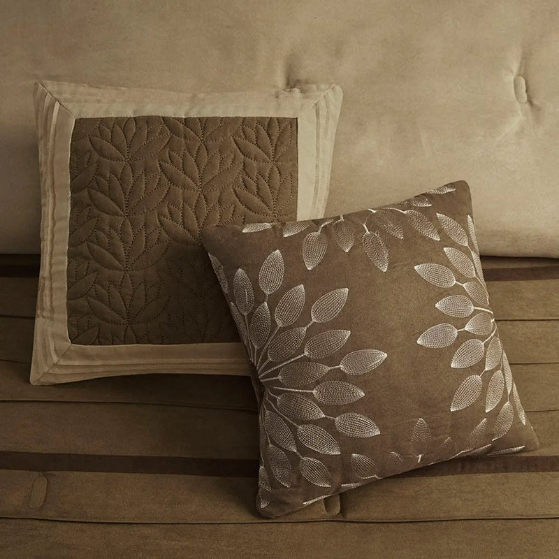 7 Pc Pieced Faux Suede Comforter Set Natural Cal King by HouseOfZazla
