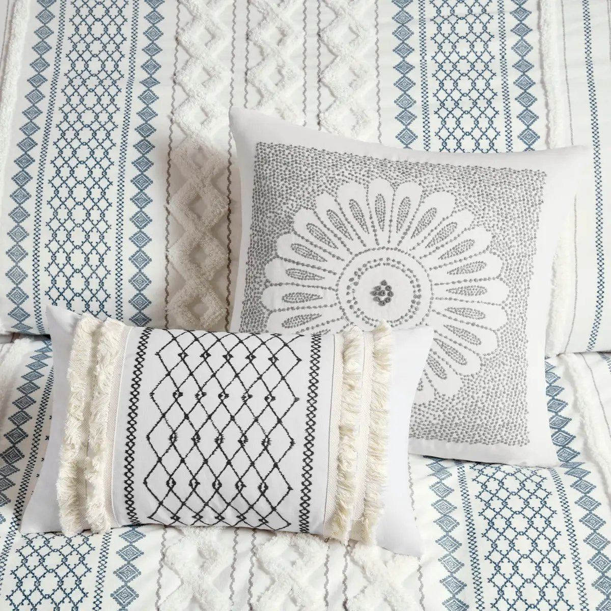 Full/Queen Cotton Printed Duvet Cover Set with Chenille by HouseOfZazla