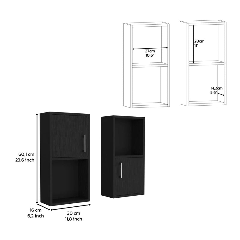 Wall Mounted Bathroom Medicine Cabinet Eak Two Doors, Two Shelves - Black by HouseOfZazla