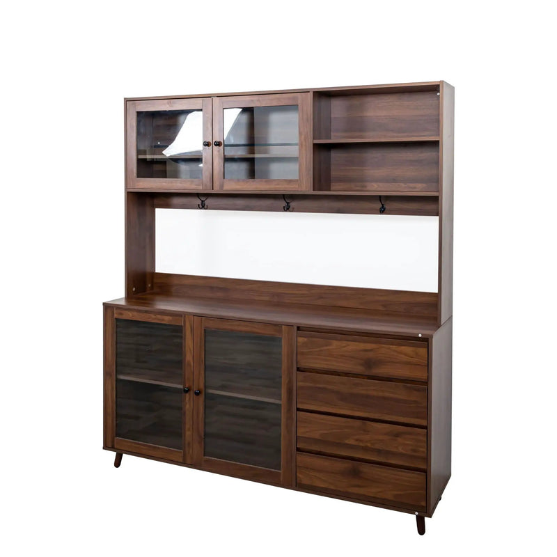 Large Kitchen Hutch Cabinet, Storage Kitchen Cupboard With 4 Doors, 4 Drawers & Microwave Shelf - Walnut by HouseOfZazla