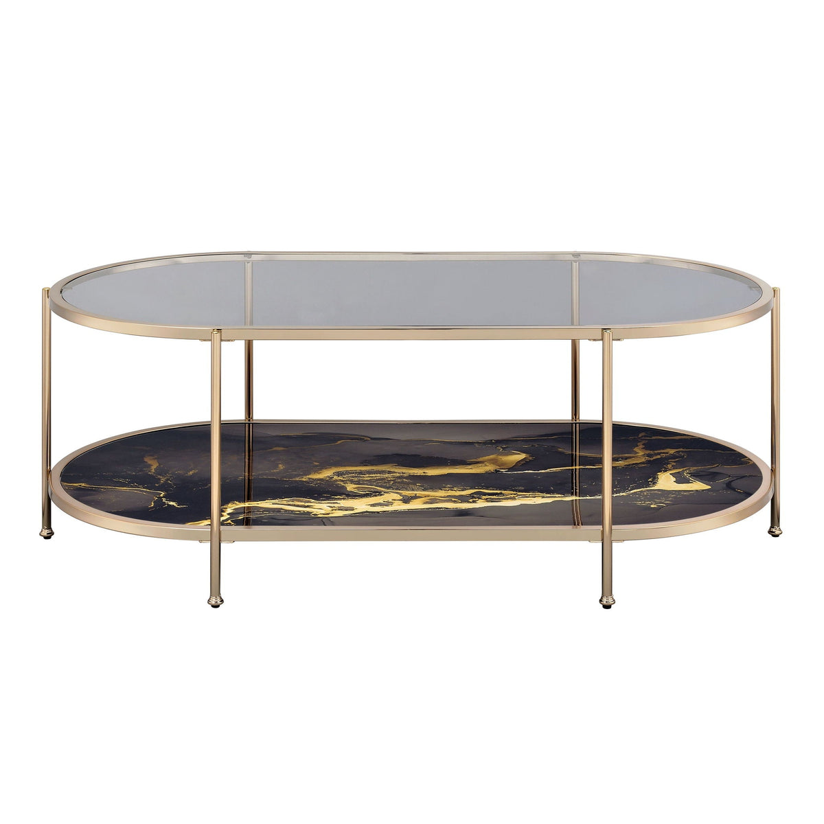 Fiorella Marble Print Glass Table with Durable Metal Frame - Black, photo 7 of 8