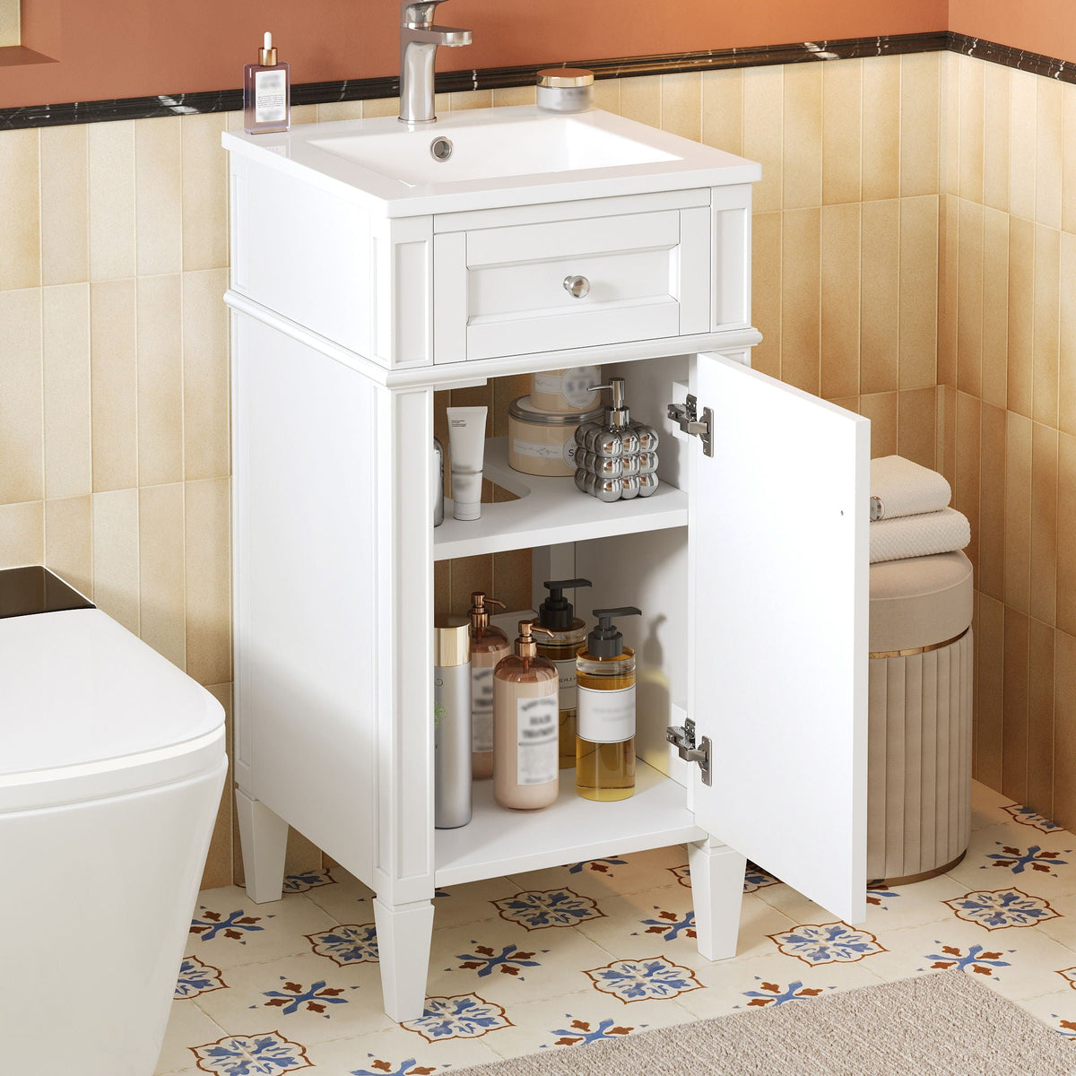 French Style Bathroom Vanity with Ceramic Sink and Soft-Close Doors - Black or White, photo 8 of 8