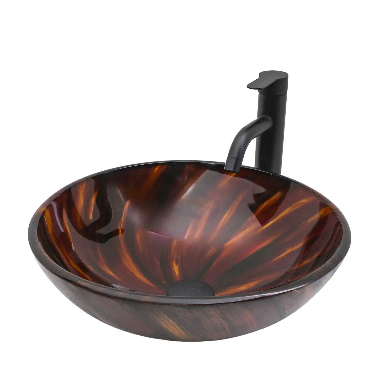 Vessel Bathroom Sink With Pop Up Drain, Round Bowl Design For Bathrooms - Brown by HouseOfZazla