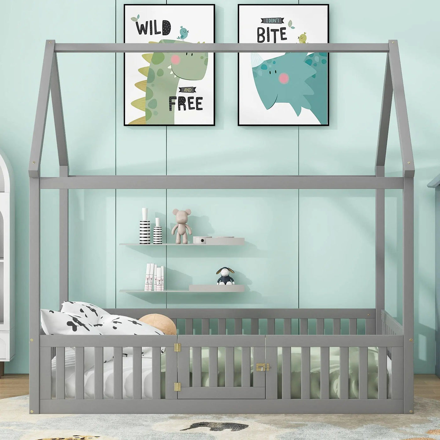 Wood House Bed With Fence And Door by HouseOfZazla