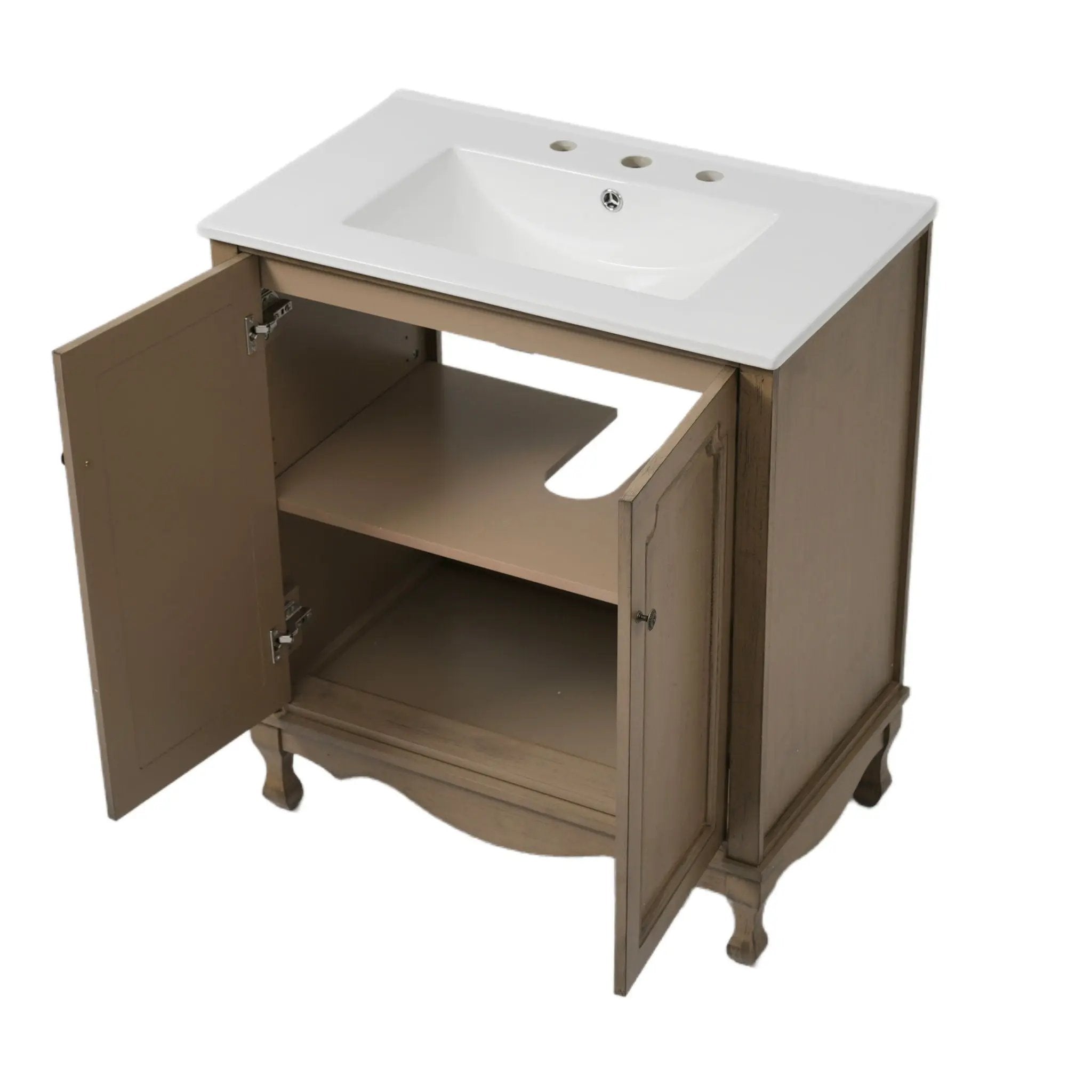 Vintage Bathroom Vanity With Ceramic Sink, Adjustable Shelves by HouseOfZazla